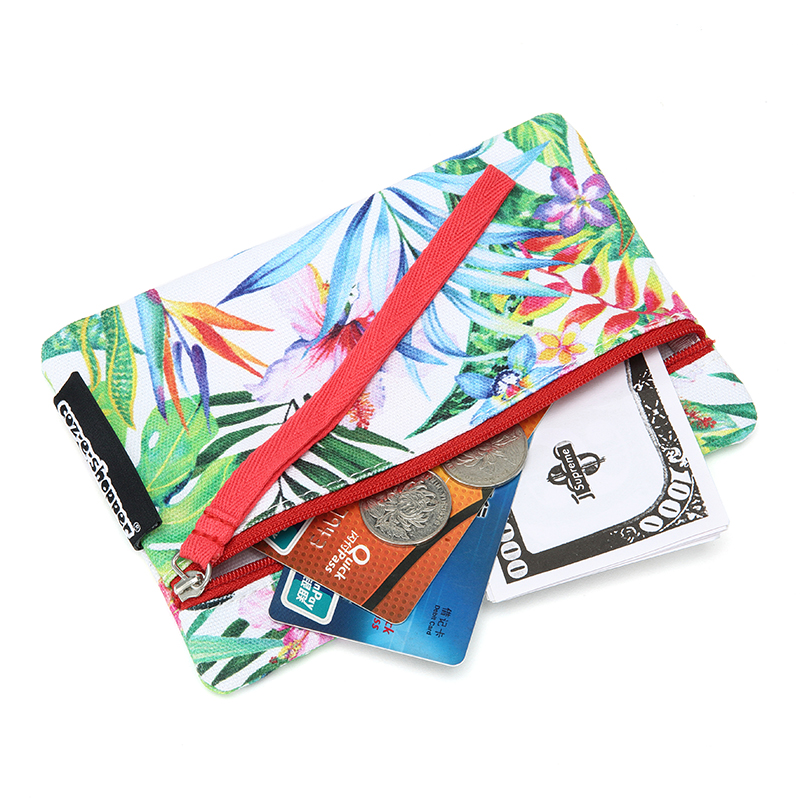 porta-bolsa estampado em lona de algodão com zíper mini carteira