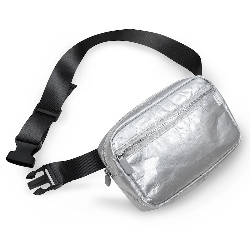 Tyvek Fanny Pack com alça ajustável – bolsa de cintura elegante para homens e mulheres | Perfeito para corrida, caminhada e treino em prata