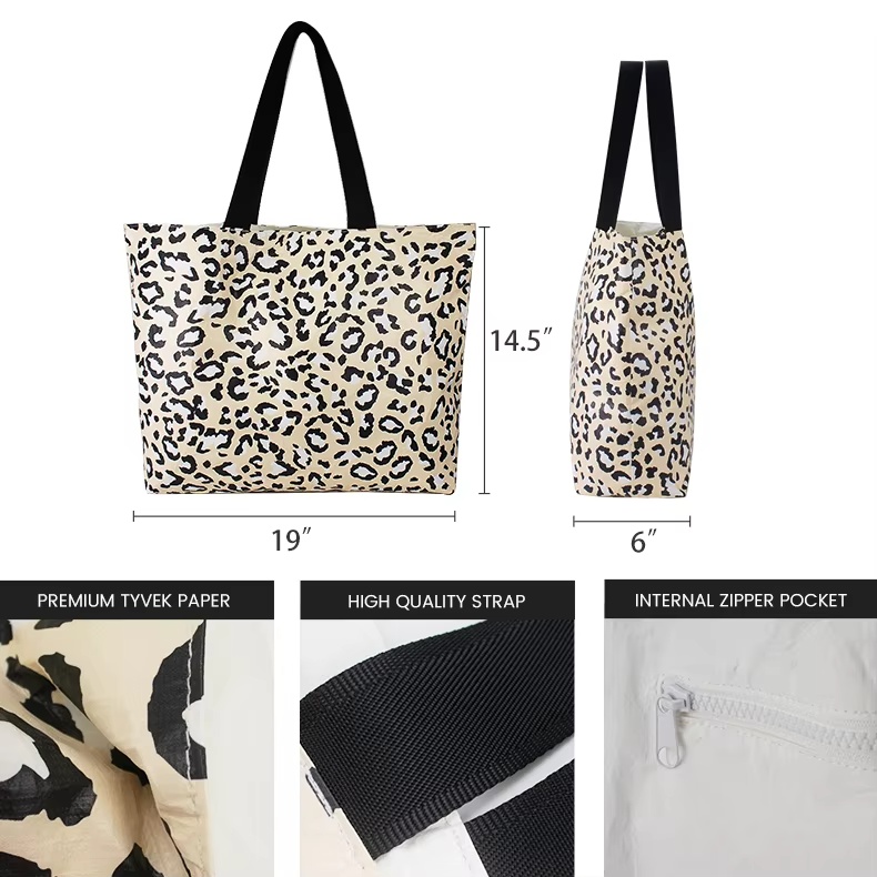 Bolsa Tote DuPont™ Tyvek® com Zíper para Mulheres, Pronta para a Praia – Sacola de Papel Lavável, Moderna e Ecológica
