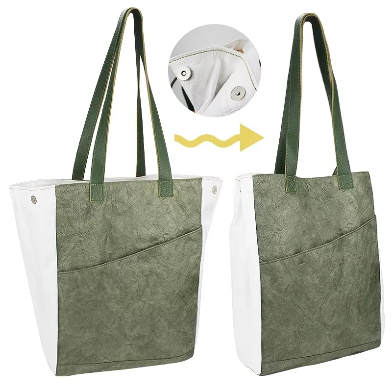 Bolsa feminina de papel Tyvek® impermeável e ecológica – Sacola de compras reutilizável